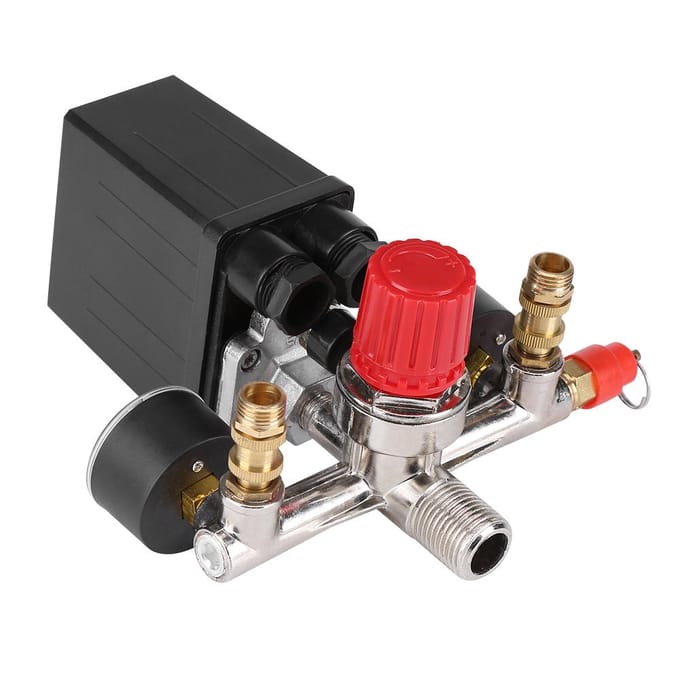 Luchtcompressor Drukschakelaar Klep Regulator 90-120 PSI met Dubbele Manometers