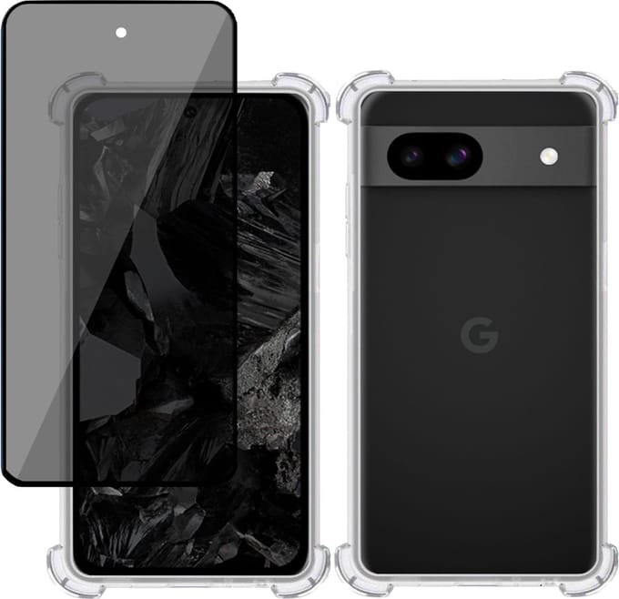 Hoesje + Privé Screenprotector geschikt voor Google Pixel 8a – Privacy Tempered Glass - Case Transparant
