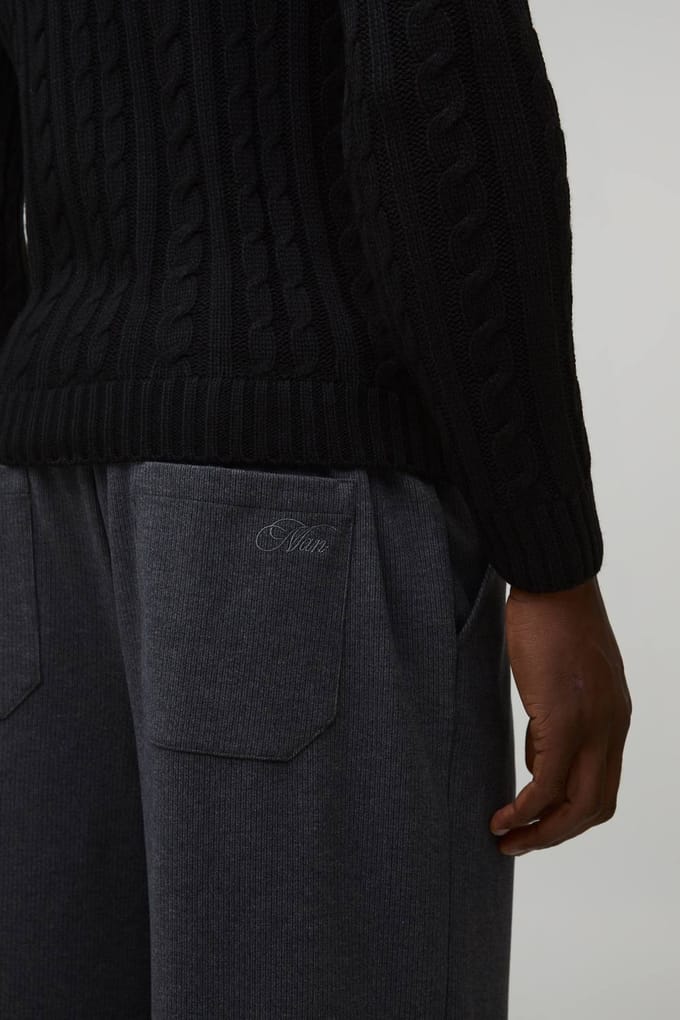 Broek met ontspannen pasvorm, half-en-half tailleband en textuur | Slate Grey | Size Small