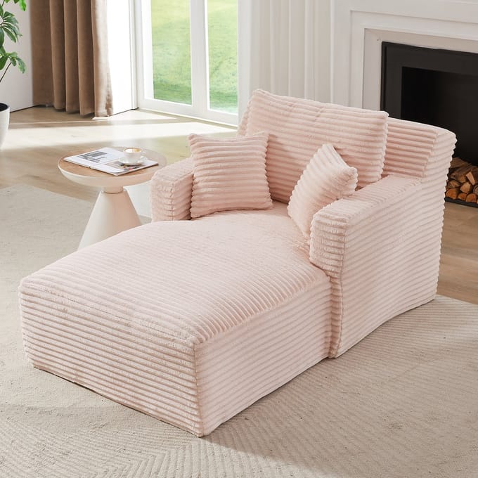 MODFU Chaise Longue Slaapbank - Comfortabele Vulling - Ruimtebesparend - Modern - Cord - Roze