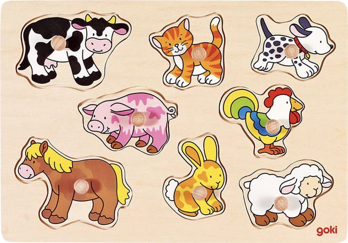 GOKI Steekpuzzel - Boerderij - 8 Delen - 30X21X2,4Cm - Hout - 2 Jaar