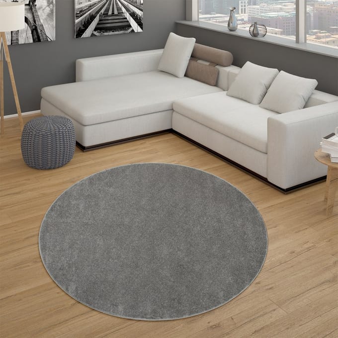 Flycarpets Laagpolig Effen Uni Vloerkleed Porera - Antraciet