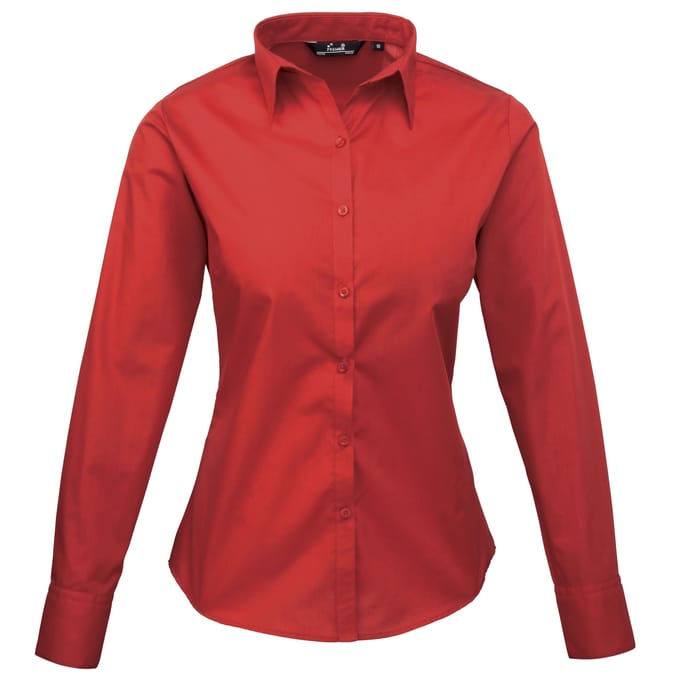 Premier Dames/Dames Popeline Blouse met Lange Mouwen (Rood)