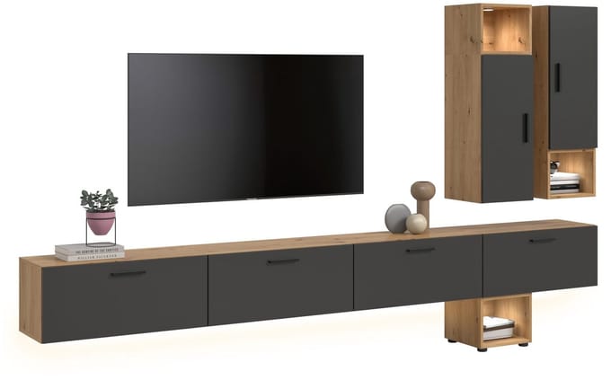 Moderne woonwand met verlichting - Klassiek design in artisan eik - 300 cm breed