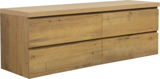 Badplaats Wastafelkast Angela 160 x 48 cm – Eiken – Hangend Wastafelmeubel Met Bovenblad