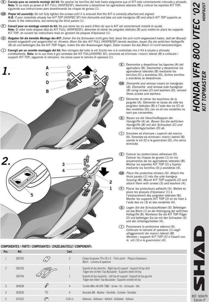 Kit Support top case Shad TOP MASTER pour moto Honda 800 VFR H0VF82ST Neuf