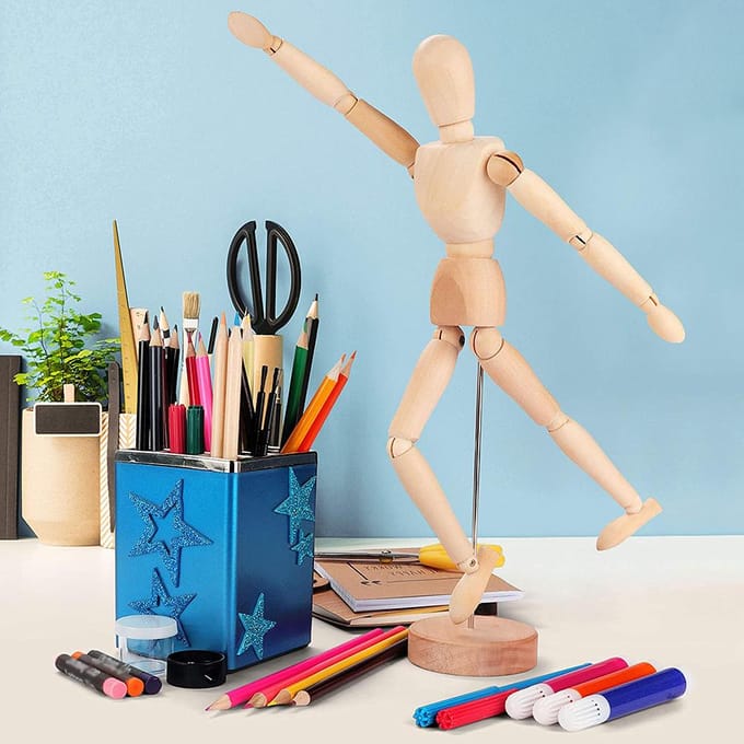 Tekenpop Houten Mannequin voor Tekenen en Schilderen 13cm Artistieke Mannequin met Voet beige