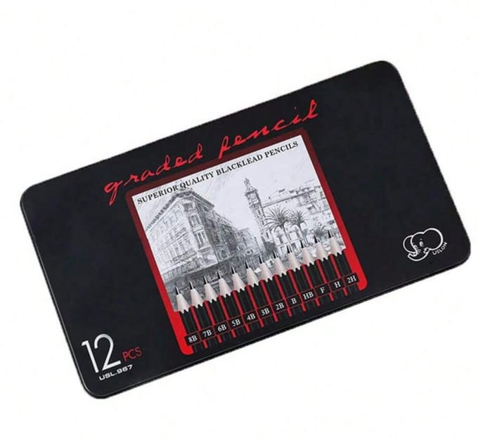 S&E 12-delige Premium Houtskool/Grafiet Potloden Set
