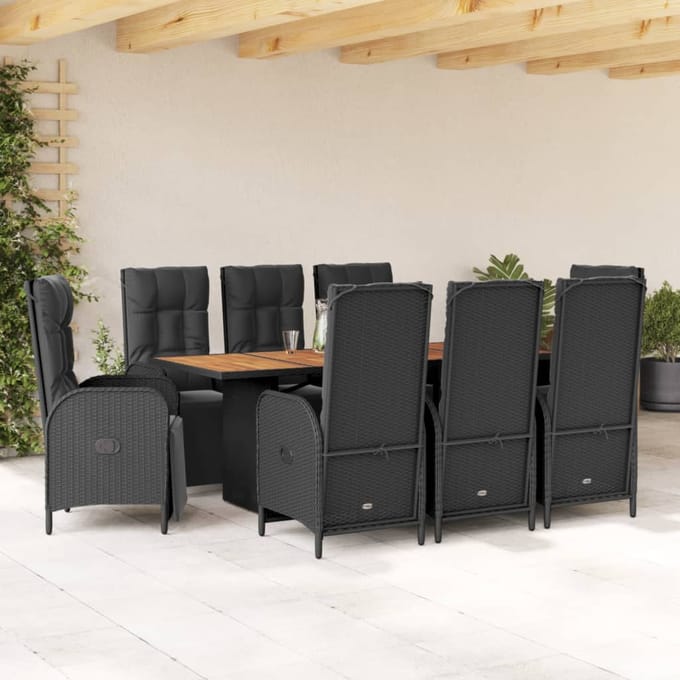 vidaXL - 9-delige - Tuinset - poly - rattan - zwart