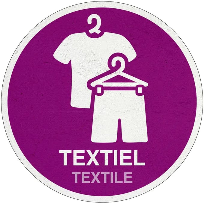 Textiel kleding afval bord | Sign Again materiaal | 10 cm