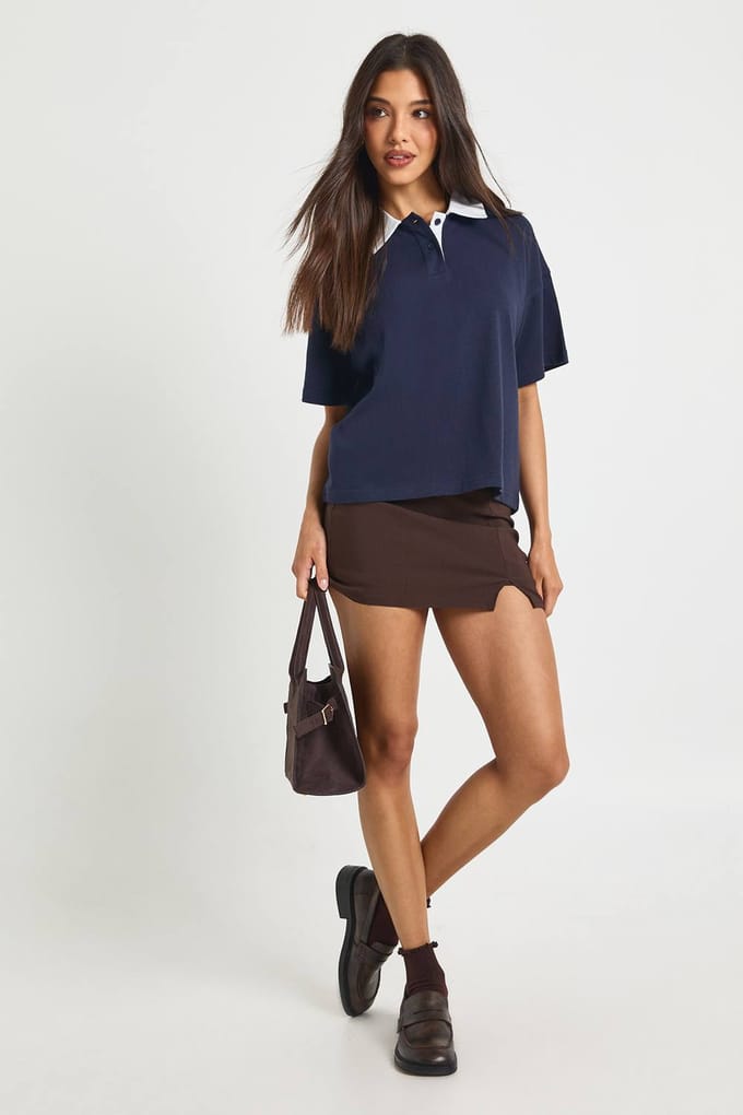 boohoo Dames Gespleten voorkant mini skort | Chocolate | Maat: 8