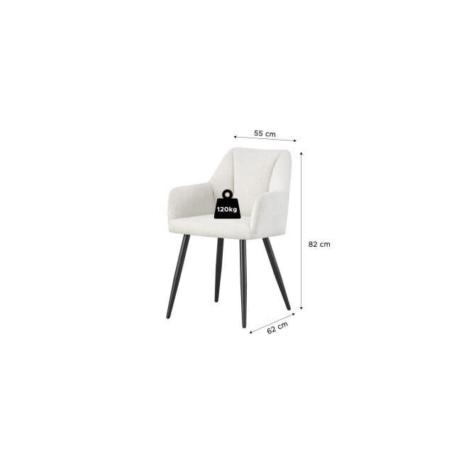 Furnilux Bella fauteuil crème set van 2 moderne loungefstoel met metalen frame