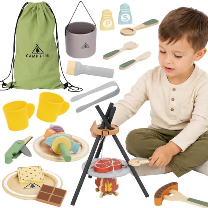 Tooky Speelgoed Houten Camping Kookset Met Kampvuur - UNI