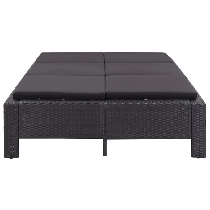vidaXL - Ligbed - met - kussen - 2-persoons - poly - rattan - zwart