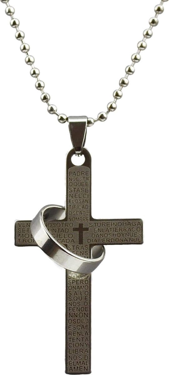 Fako Bijoux - Ketting - Kruis Met Ring - Zilverkleurig
