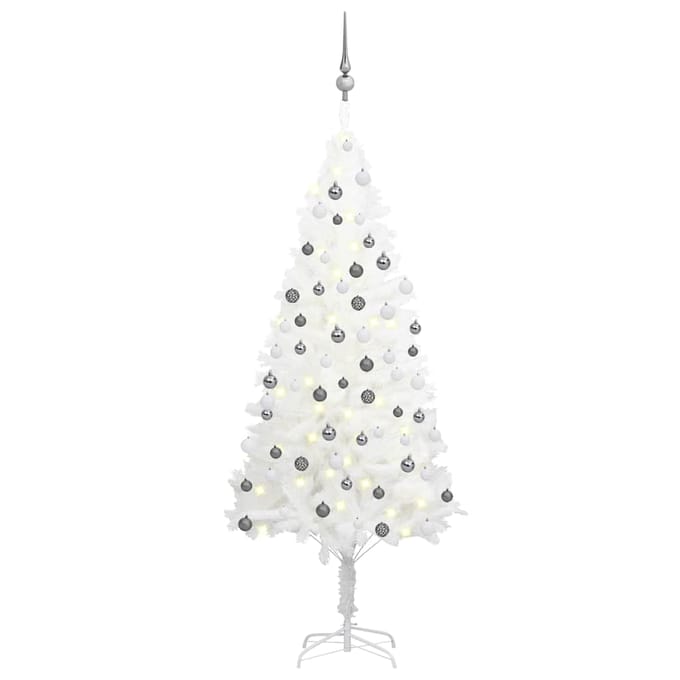 vidaXL Kunstkerstboom met verlichting en kerstballen 150 cm PVC wit