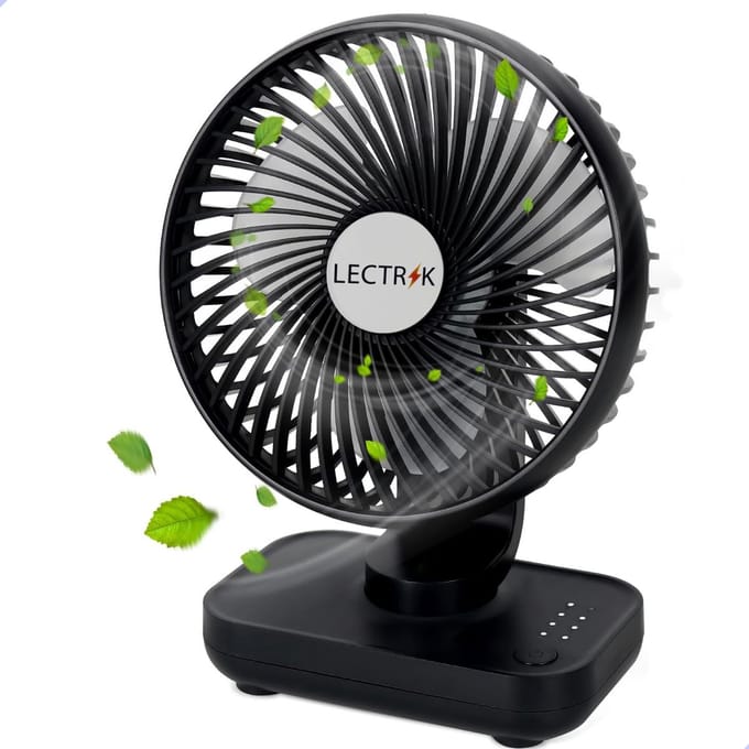 Mini Ventilator - Kleine Tafelventilator Zwart - Draadloze Fan - USB - Oplaadbaar - 5.000 mAh - 4 Standen - Klein & Geruisloos