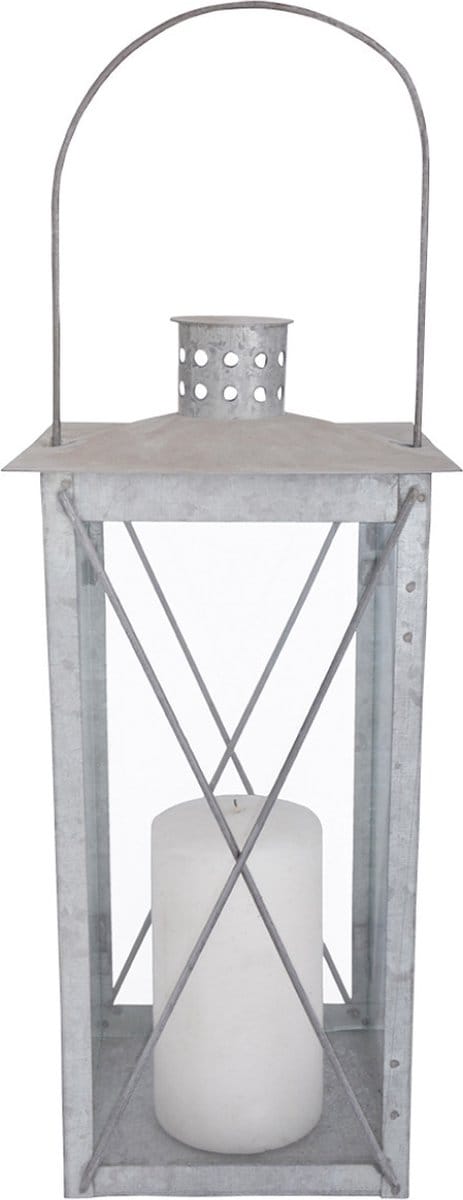 Klassieke rechthoekige lantaarn oud zink 35cm