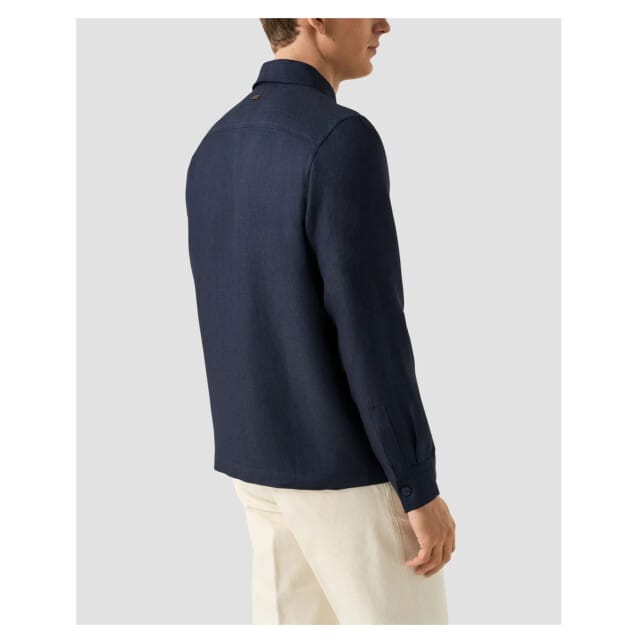 Eton Four Pocket Linen Lyocell Shirt Jacket Overshirts Donkerblauw 100014699