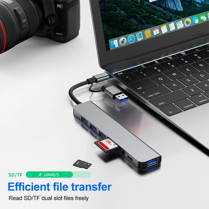 8 in 2 USB C HUB USB 3.0 Type C Dockingstation 5Gbps Hoge Snelheid Transmissie USB Splitter Type C naar USB OTG Adapter 8 in 2 gray