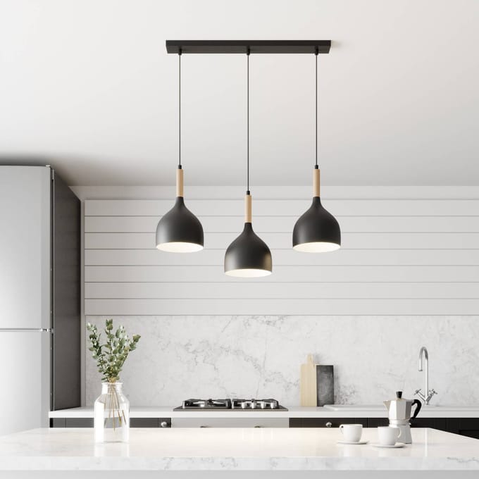 Luminex Hanglamp Noak 3-lichts lang zwart/hout naturel