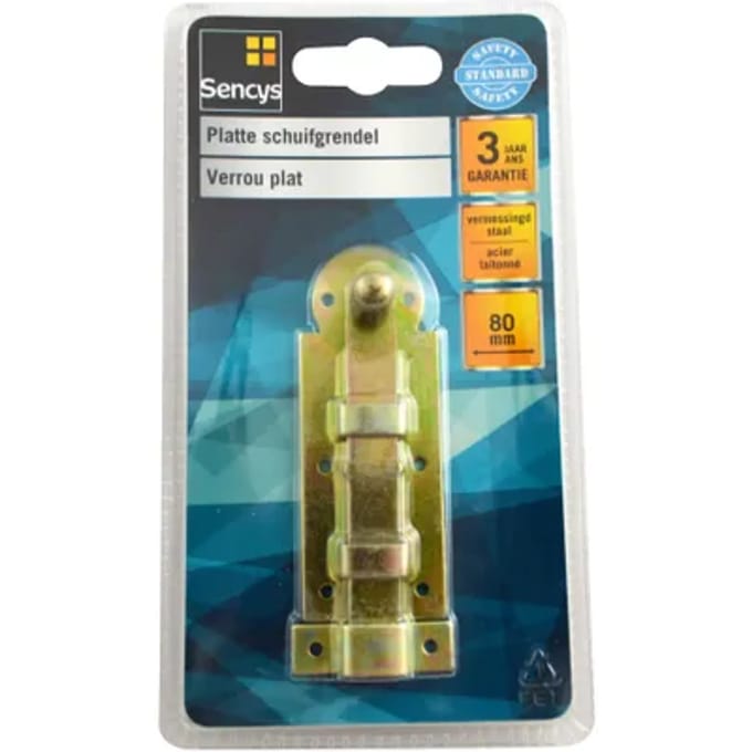 Sencys Schuifgrendel Plat - Vermessingd Staal - 80 Mm