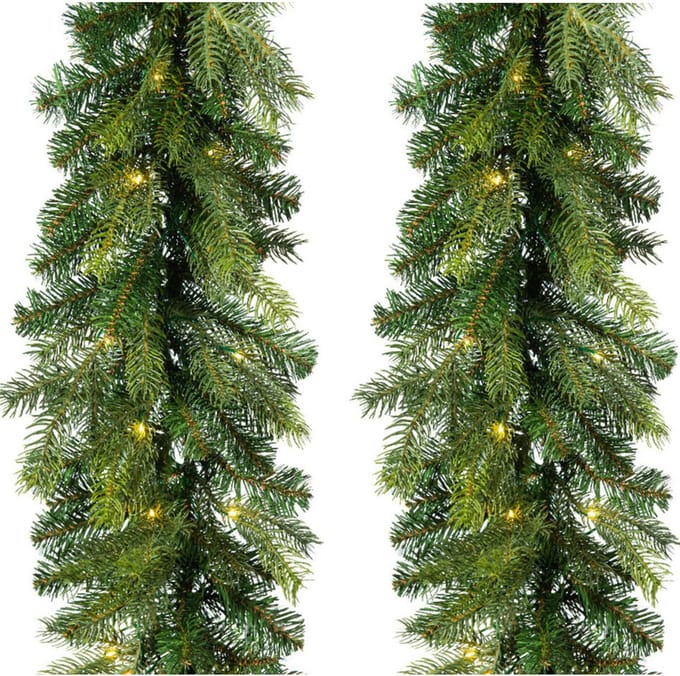 Decoris Dennenslinger - 2x - groen - met verlichting - 20 x 270 cm - twinkelend - guirlande