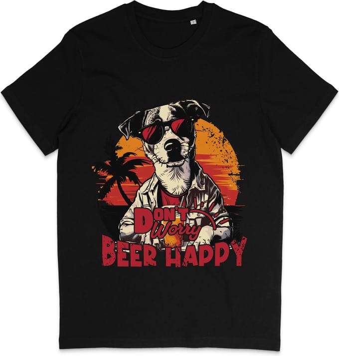 Grappig T Shirt Heren Dames - Don't Worry 'Bier' Happy - Zwart - S