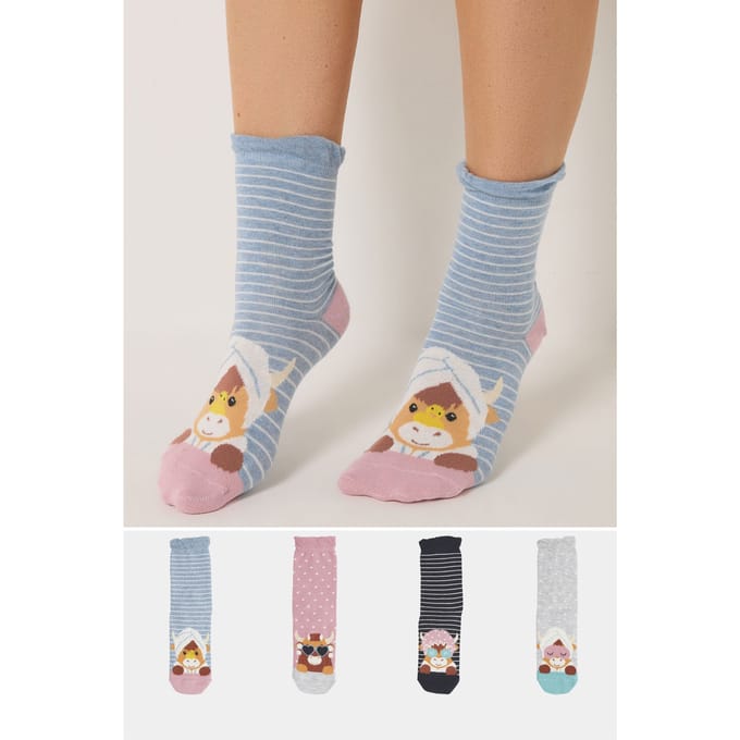 Yours 4Pack Blauwe En Roze Spa Koe Enkelsokken Size 37-40