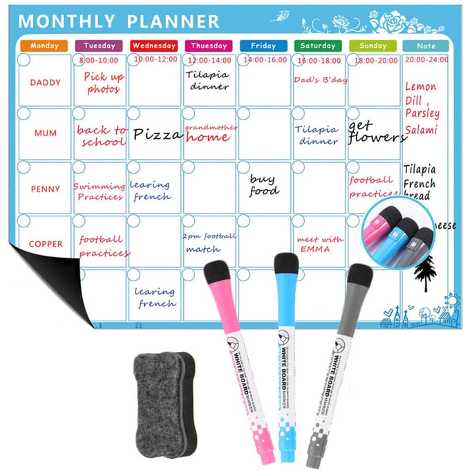 Calendrier magnétique effaçable à sec, tableau blanc, aimant de réfrigérateur, autocollants de messages quotidiens flexibles avec 3 tableaux style 3 blanc
