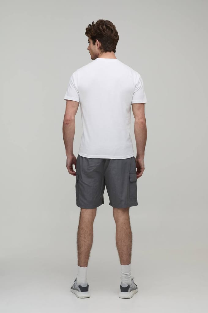 Essential Relaxed Fit Elasticated Nylon Cargo Shorts | Grey | Size Medium