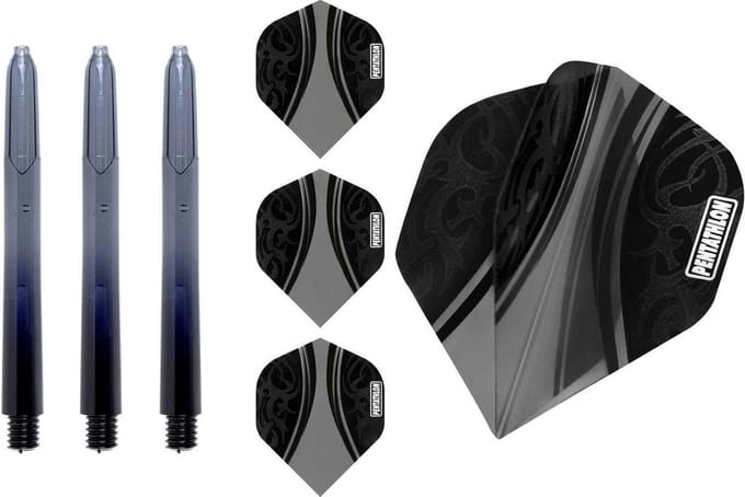 ABC Darts - Dart Flights Pentathlon - Dart flights en Medium Dart Shafts - Zwart - 3 sets