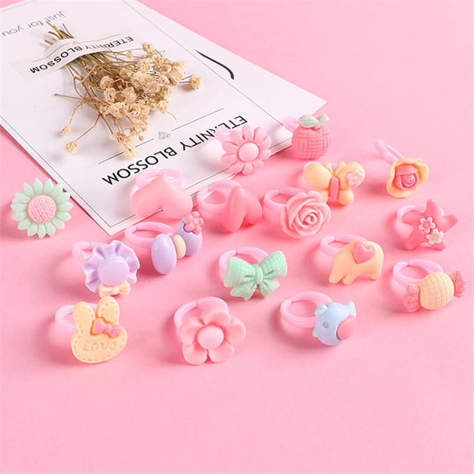 Kinderen Mode Snoepkleur Hars Ringen Schattig Cartoon Verstelbare Vingerring Sieraden Speelgoed 10Pcs white