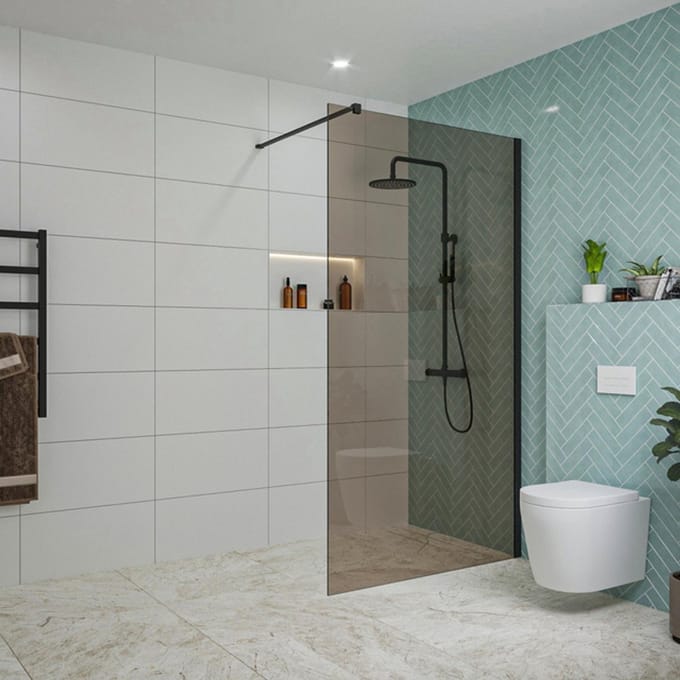 FugaFlow Eccelente Vetro inloopdouche badkamer - 120x200cm - rookglas - wandarm - mat zwart