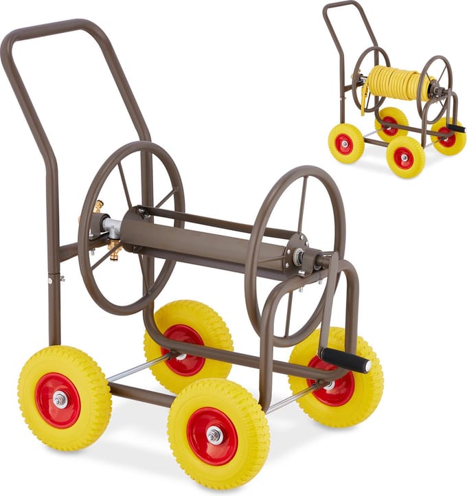 slangenwagen - tot 60 meter tuinslang - 4 luchtbanden - massief rubber