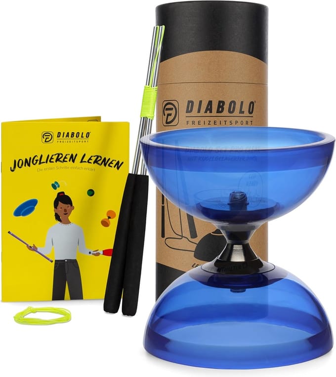 Jongleerset Pro - Balans Speelgoed - Vaardigheden Oefenen - Kogellager As - 105mm Diameter - Transparant Blauw