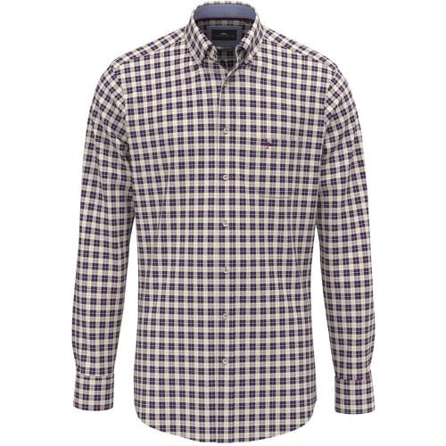 Fynch-Hatton Overhemd Classic Poplin Check Button-Down Deep Merlot / male