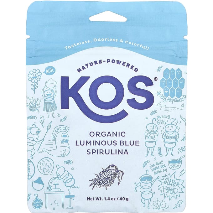 KOS, poudre de spiruline bleue lumineuse biologique, 1,4 oz (40g)