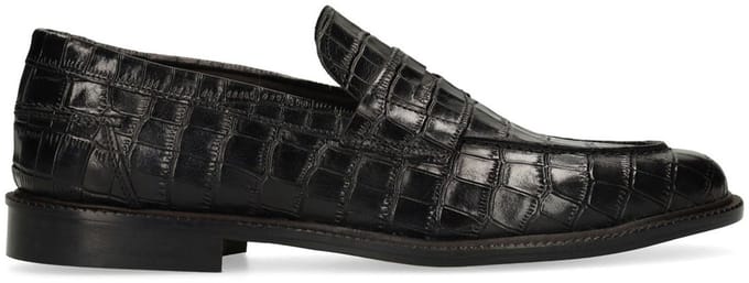 Manfield - Heren - Zwarte leren croco loafers - Maat 46