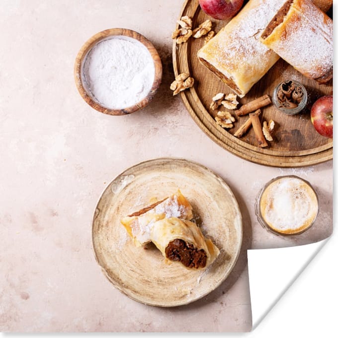 Poster Gebak - Kruiden - Fruit - Apfelstrudel - 75x75 cm