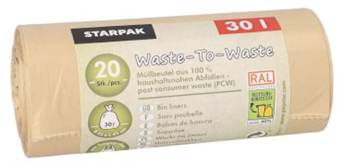 STARPAK Afvalzakken Waste-to-Waste, 30 liter, bruin