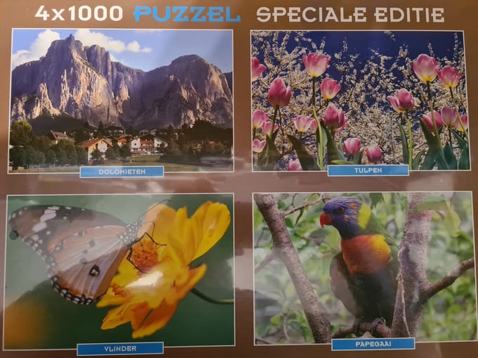 Ptz speciale editie puzzel 4 x 1000 Dolemieten,Tulpen,Vlinder,Papegaai