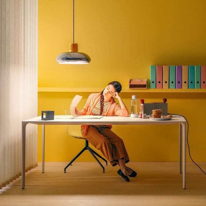 Stilnovo LED hanglamp Trepiù, chroom/geel, Ø 40 cm