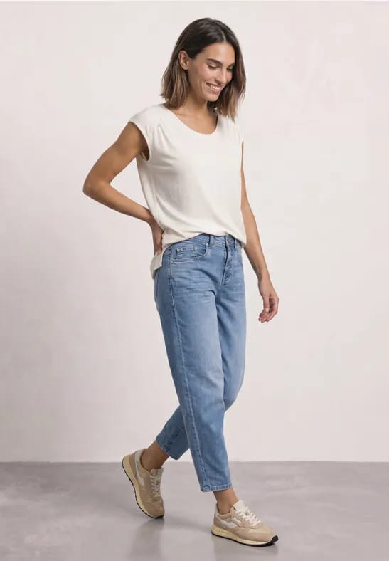 Shirt met afhangende schouders en elastische zoom