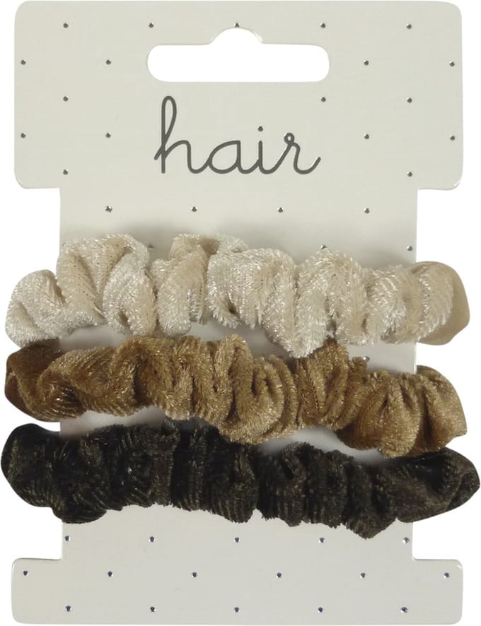 Scrunchie Haarelastieken Fluweel met Kraal - Bruin Tinten - 3 stuks
