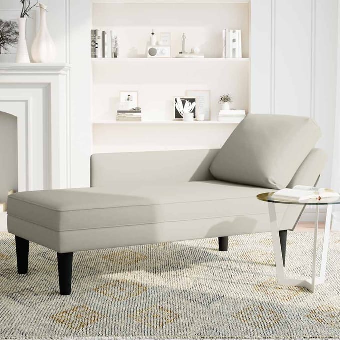 vidaXL - Chaise - longue - met - kussen&rechterarmleuning - fluweel - crèmekleurig