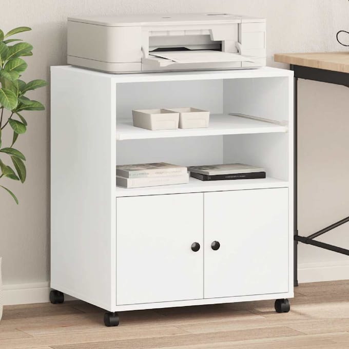 vidaXL - Printerkastje - met - wielen - 60x48x74 - cm - wit