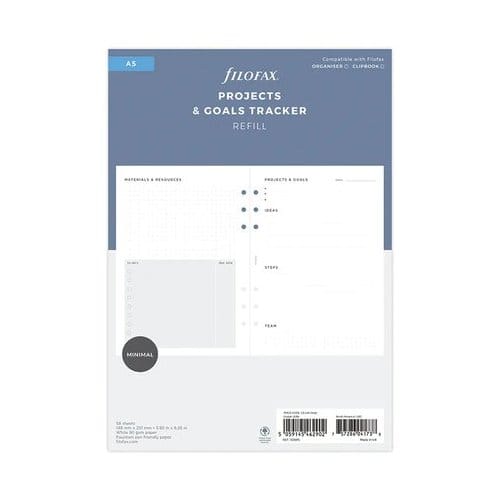 Filofax organiser navulling, formaat a5, projects & goals tracker