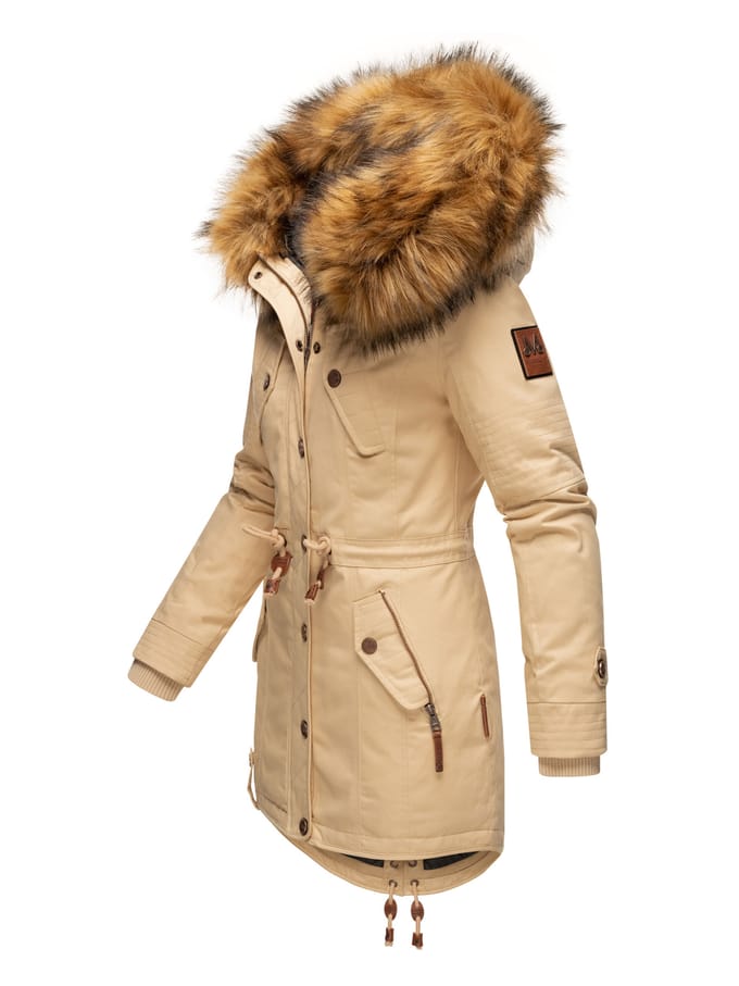 Marikoo dames winterjas met afneembare imitatiebontkraag & taillekoord