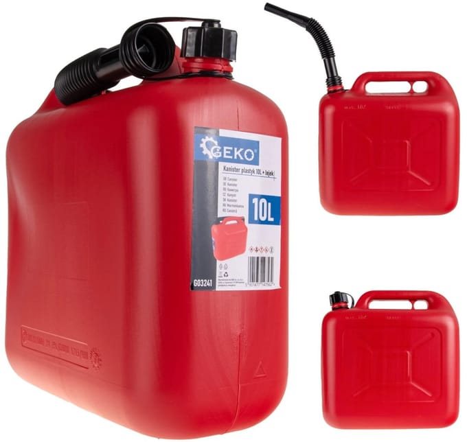 GEKO Plastic brandstofkan - 10 liter - flexibel tuit - ergonomische greep - rood